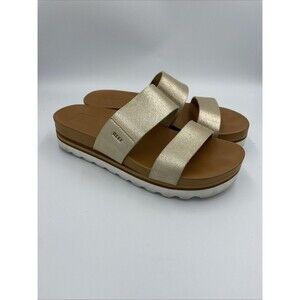 REEF Women's Size 8 US Cushion Vista Hi Leather Slide Sandals In Metallic Gold